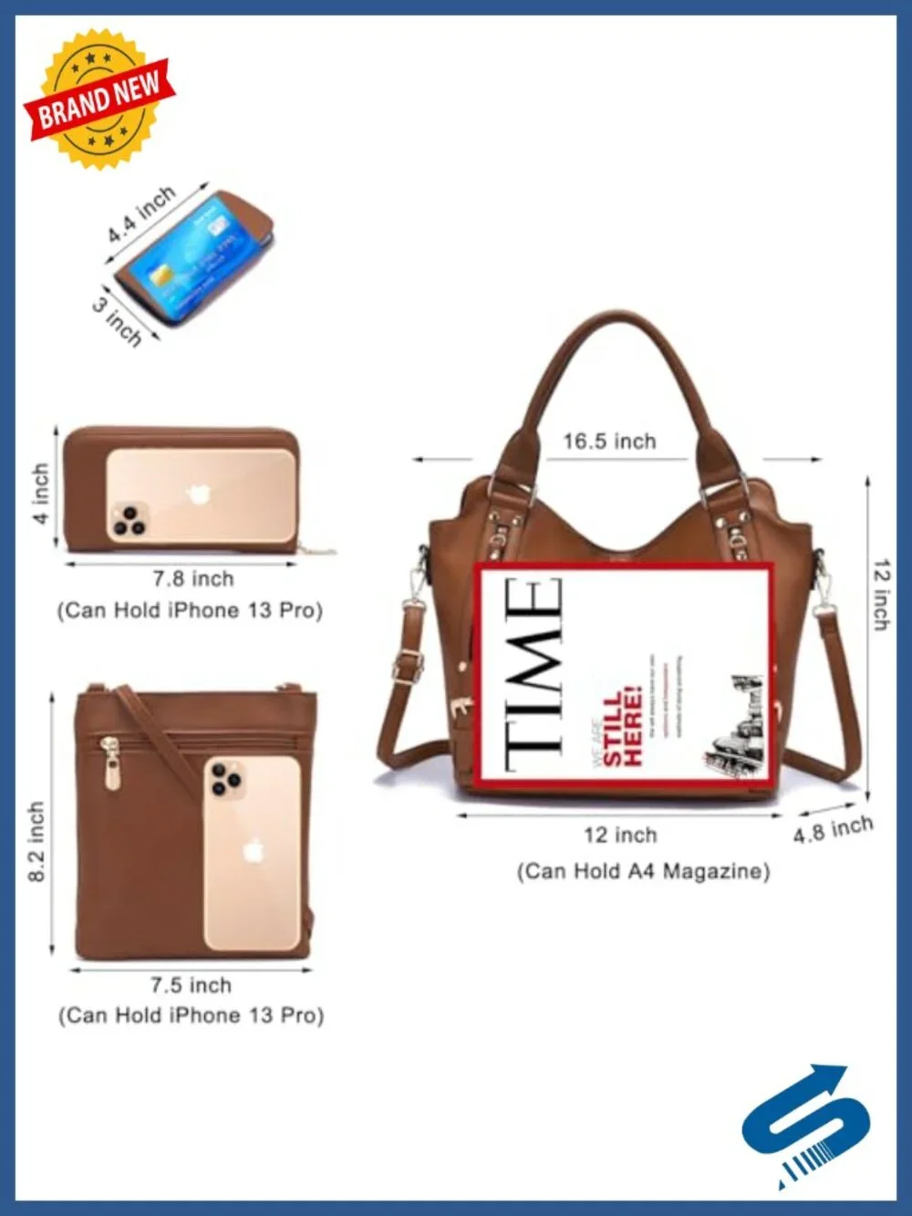 Large Hobo Handbag Set 4pcs Vegan Leather Crossbody Shoulder Bag with Wallet